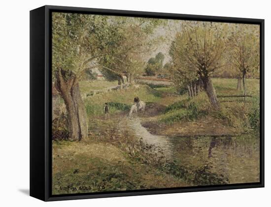 L'Abreuvoir, Eragny-Camille Pissarro-Framed Stretched Canvas