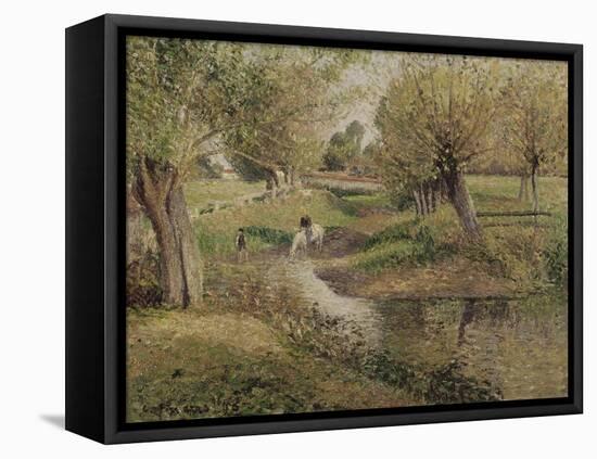 L'Abreuvoir, Eragny-Camille Pissarro-Framed Stretched Canvas
