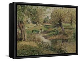 L'Abreuvoir, Eragny-Camille Pissarro-Framed Stretched Canvas