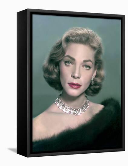 L'actrice americaine Lauren Bacall, c. 1957 --- American actress Lauren Bacall, c. 1957 (photo)-null-Framed Stretched Canvas