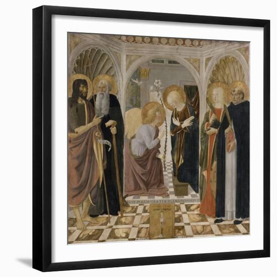 L'Annonciation et quatre saints. Avec saint Jean-Baptiste, saint Antoine, sainte Catherine et-Cosimo Rosselli-Framed Giclee Print