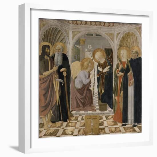 L'Annonciation et quatre saints. Avec saint Jean-Baptiste, saint Antoine, sainte Catherine et-Cosimo Rosselli-Framed Giclee Print