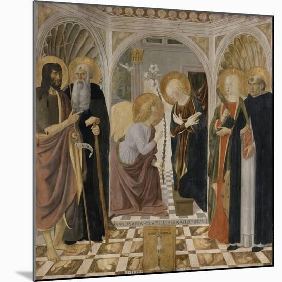 L'Annonciation et quatre saints. Avec saint Jean-Baptiste, saint Antoine, sainte Catherine et-Cosimo Rosselli-Mounted Giclee Print