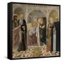 L'Annonciation et quatre saints. Avec saint Jean-Baptiste, saint Antoine, sainte Catherine et-Cosimo Rosselli-Framed Stretched Canvas