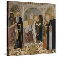 L'Annonciation et quatre saints. Avec saint Jean-Baptiste, saint Antoine, sainte Catherine et-Cosimo Rosselli-Stretched Canvas