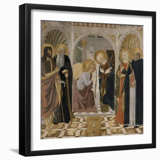 L'Annonciation et quatre saints. Avec saint Jean-Baptiste, saint Antoine, sainte Catherine et-Cosimo Rosselli-Framed Giclee Print