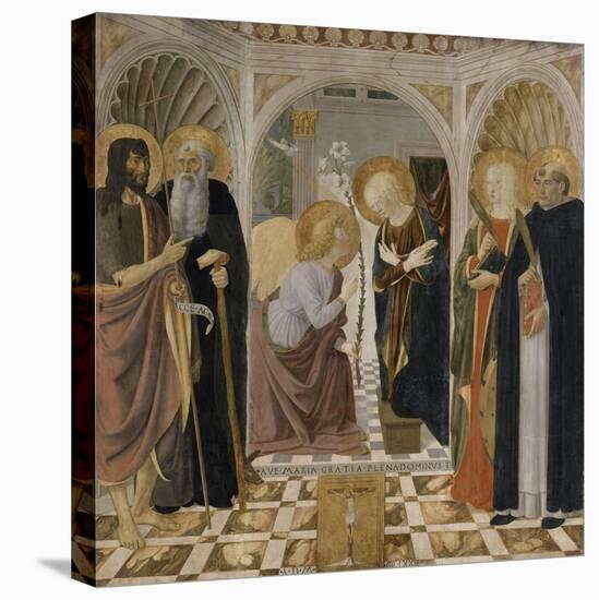 L'Annonciation et quatre saints. Avec saint Jean-Baptiste, saint Antoine, sainte Catherine et-Cosimo Rosselli-Stretched Canvas