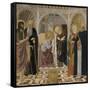 L'Annonciation et quatre saints. Avec saint Jean-Baptiste, saint Antoine, sainte Catherine et-Cosimo Rosselli-Framed Stretched Canvas