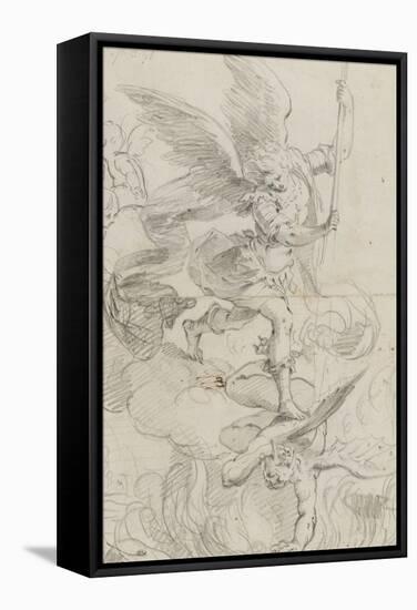 L'archange Saint Michel terrassant le dragon-Domenico Fiasella-Framed Stretched Canvas
