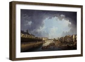 L'Archevêché, le pont de la Tournelle et le quai Saint-Bernard, vus de l'Hôtel-Dieu-Pierre-Antoine Demachy-Framed Giclee Print