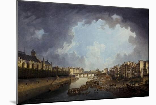 L'Archevêché, le pont de la Tournelle et le quai Saint-Bernard, vus de l'Hôtel-Dieu-Pierre-Antoine Demachy-Mounted Giclee Print