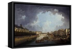 L'Archevêché, le pont de la Tournelle et le quai Saint-Bernard, vus de l'Hôtel-Dieu-Pierre-Antoine Demachy-Framed Stretched Canvas