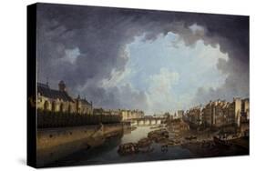 L'Archevêché, le pont de la Tournelle et le quai Saint-Bernard, vus de l'Hôtel-Dieu-Pierre-Antoine Demachy-Stretched Canvas