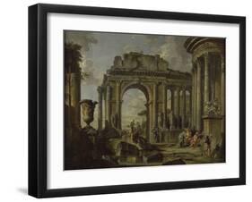 L'Aumône à Bélisaire dans des ruines-Giovanni Paolo Pannini-Framed Giclee Print