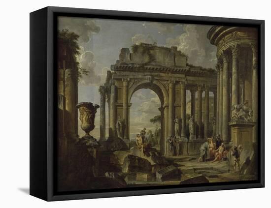 L'Aumône à Bélisaire dans des ruines-Giovanni Paolo Pannini-Framed Stretched Canvas