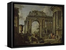 L'Aumône à Bélisaire dans des ruines-Giovanni Paolo Pannini-Framed Stretched Canvas