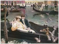 Couple in a Gondola on the Canals of Venice-L. De Joncieres-Stretched Canvas