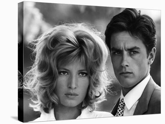 L'eclipse by Michelangelo Antonioni with Alain Delon and Monica Vitti, 1962 (b/w photo)-null-Stretched Canvas