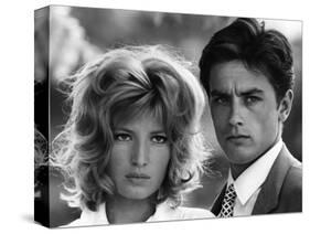 L'eclipse by Michelangelo Antonioni with Alain Delon and Monica Vitti, 1962 (b/w photo)-null-Stretched Canvas