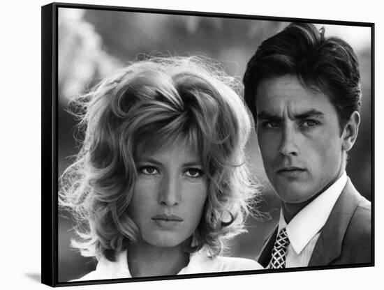 L'eclipse by Michelangelo Antonioni with Alain Delon and Monica Vitti, 1962 (b/w photo)-null-Framed Stretched Canvas