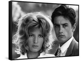 L'eclipse by Michelangelo Antonioni with Alain Delon and Monica Vitti, 1962 (b/w photo)-null-Framed Stretched Canvas