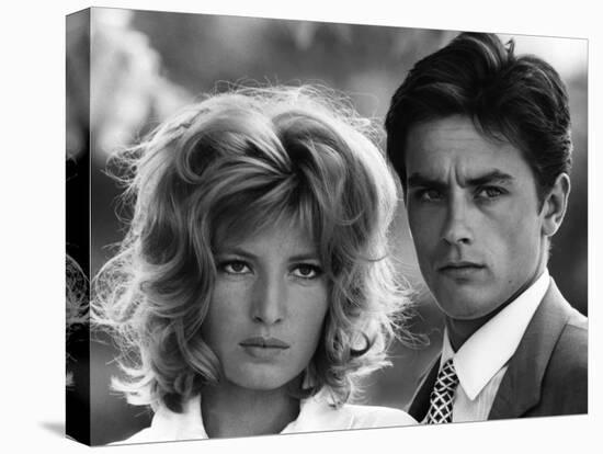 L'eclipse by Michelangelo Antonioni with Alain Delon and Monica Vitti, 1962 (b/w photo)-null-Stretched Canvas