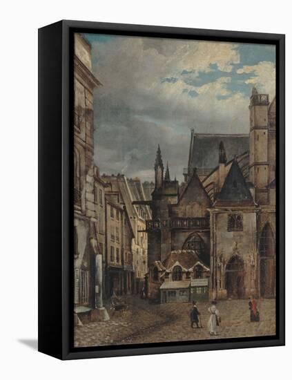 L'église Saint-Germain-L'Auxerrois et la rue Chilpéric, vers 1830-null-Framed Stretched Canvas