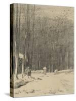 L'entr?de la for?de Barbizon; effet de neige-Jean-François Millet-Stretched Canvas