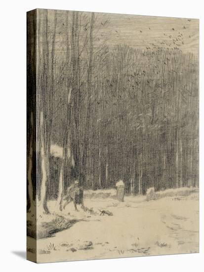 L'entr?de la for?de Barbizon; effet de neige-Jean-François Millet-Stretched Canvas