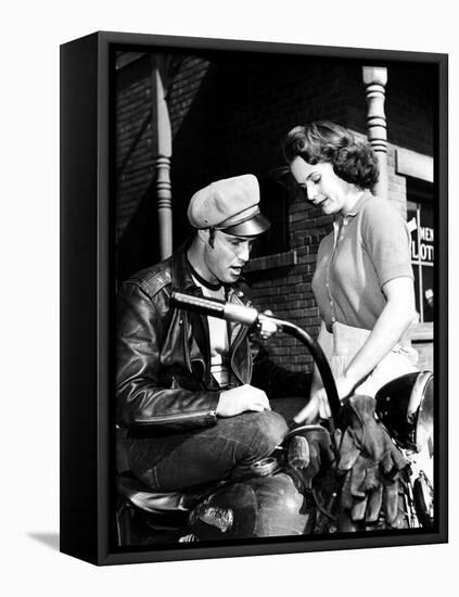 L'Equipee Sauvage THE WILD ONE by Laszlo Benedek with Marlon Brando and Mary Murphy, 1953 (b/w phot-null-Framed Stretched Canvas