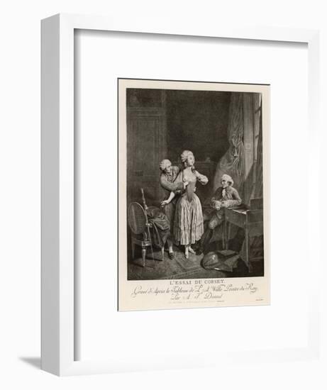 L'Essai Du Corset, a Frenchwoman in Her Boudoir is Fitted with a Corset by a Staymaker-A.f. Dennel-Framed Art Print