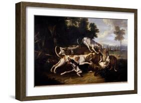 L'hallali Du Deer Hunting Dogs Finishing a Deer - Painting by Jean Baptiste Oudry (1686-1755) 18Th-Jean-Baptiste Oudry-Framed Giclee Print