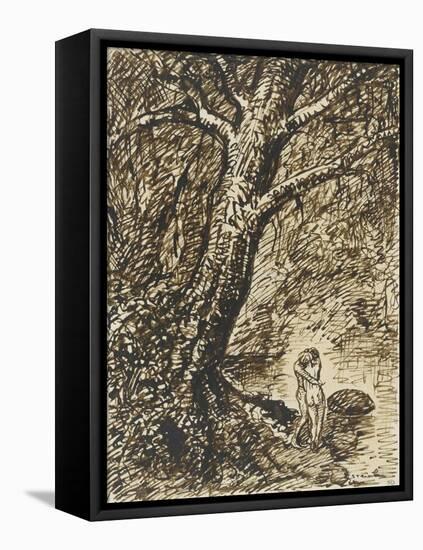 L'heureux moment : couple nu, debout, enlacé sous des grands arbres-Théophile Alexandre Steinlen-Framed Stretched Canvas