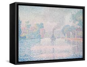 L'Hirondelle Steamship (Seine Near Samoi)-Paul Signac-Framed Stretched Canvas