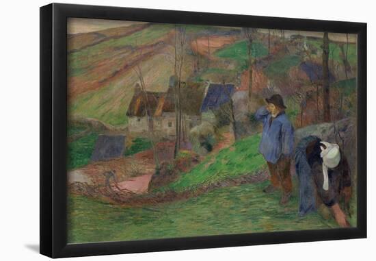 L'Hiver à Pont-Aven, petit Breton et ramasseuse; ou Petit berger breton / Landscape of Brittany....-Paul Gauguin-Framed Poster