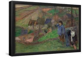 L'Hiver à Pont-Aven, petit Breton et ramasseuse; ou Petit berger breton / Landscape of Brittany....-Paul Gauguin-Framed Poster