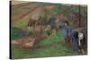 L'Hiver à Pont-Aven, petit Breton et ramasseuse; ou Petit berger breton / Landscape of Brittany....-Paul Gauguin-Stretched Canvas
