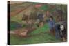 L'Hiver à Pont-Aven, petit Breton et ramasseuse; ou Petit berger breton / Landscape of Brittany....-Paul Gauguin-Stretched Canvas