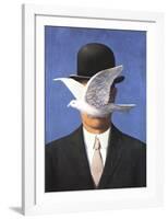 L'homme au chapeau melon (No Border)-Rene Magritte-Framed Art Print