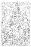 Fantasy Landscape. Fairy Tale Castle, Old Medieval Town, Park Trees. Hand Drawn Sketch, House and T-L Kramer-Mounted Art Print