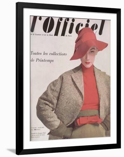 L'Officiel, April 1952 - Ensemble de Jacques Fath, Veste en Tweed de Lesur, Blouse en Jersey-Philippe Pottier-Framed Art Print