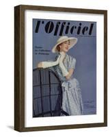 L'Officiel, April 1955 - Ensemble de Pierre Balmain en Twill de Ducharne-Philippe Pottier-Framed Art Print