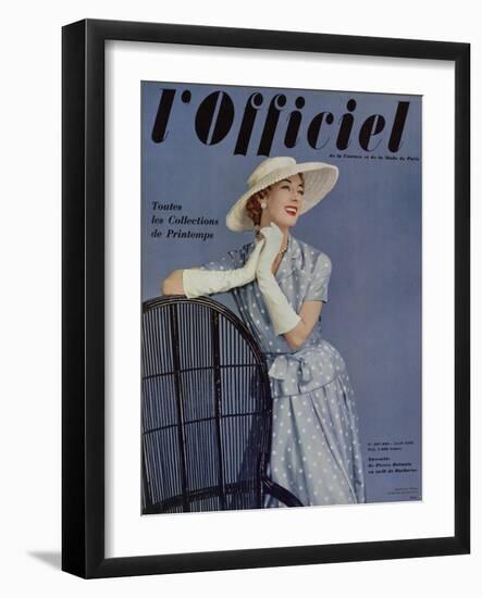 L'Officiel, April 1955 - Ensemble de Pierre Balmain en Twill de Ducharne-Philippe Pottier-Framed Art Print