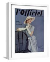 L'Officiel, April 1955 - Ensemble de Pierre Balmain en Twill de Ducharne-Philippe Pottier-Framed Art Print