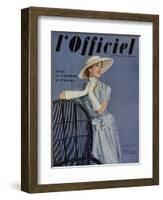 L'Officiel, April 1955 - Ensemble de Pierre Balmain en Twill de Ducharne-Philippe Pottier-Framed Art Print