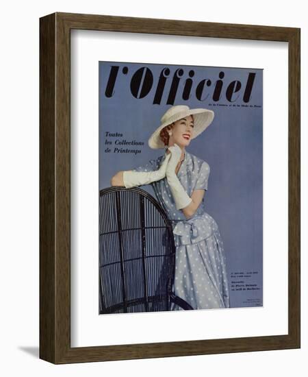 L'Officiel, April 1955 - Ensemble de Pierre Balmain en Twill de Ducharne-Philippe Pottier-Framed Art Print