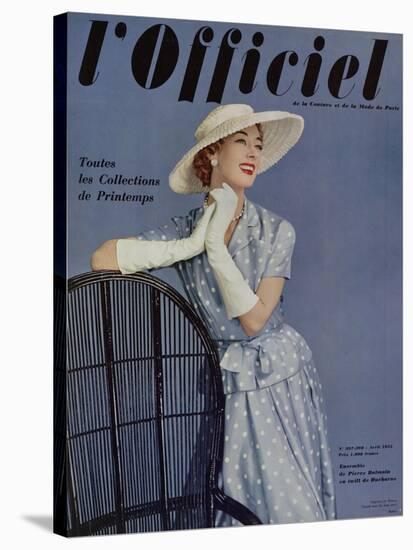 L'Officiel, April 1955 - Ensemble de Pierre Balmain en Twill de Ducharne-Philippe Pottier-Stretched Canvas