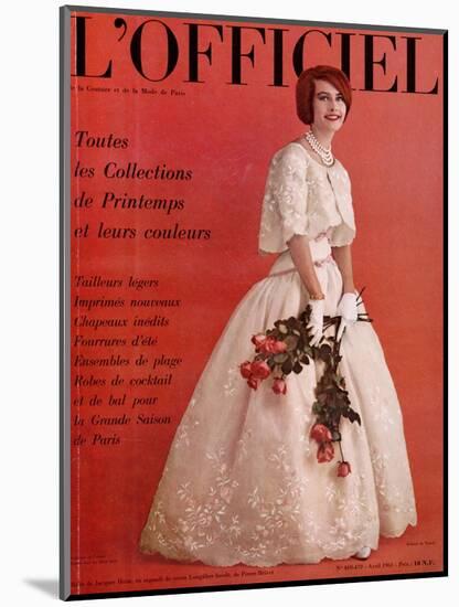 L'Officiel, April 1961 - Robe de Jacques Heim en Organdi de Coton Longfibre Brodé de Pierre Brivet-Roland de Vassal-Mounted Art Print