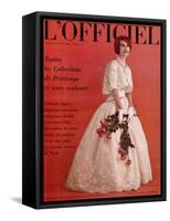 L'Officiel, April 1961 - Robe de Jacques Heim en Organdi de Coton Longfibre Brodé de Pierre Brivet-Roland de Vassal-Framed Stretched Canvas