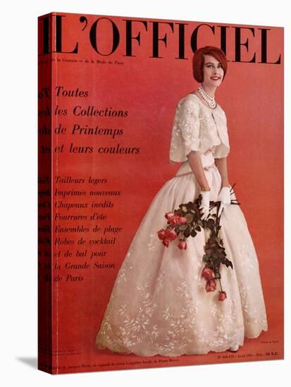 L'Officiel, April 1961 - Robe de Jacques Heim en Organdi de Coton Longfibre Brodé de Pierre Brivet-Roland de Vassal-Stretched Canvas